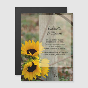 Invitación Magnética Sunflowers y Wagon Wheel Wedding Salven la fecha