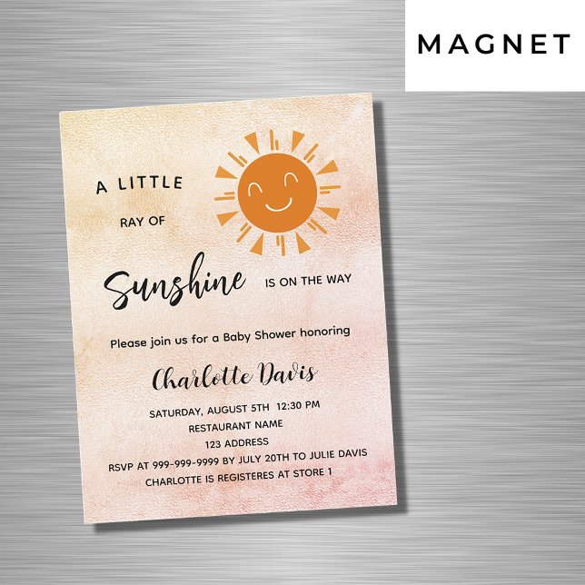 Invitación Magnética Sunshine Baby Shower chica rosa lujo solar (Subido por el creador)