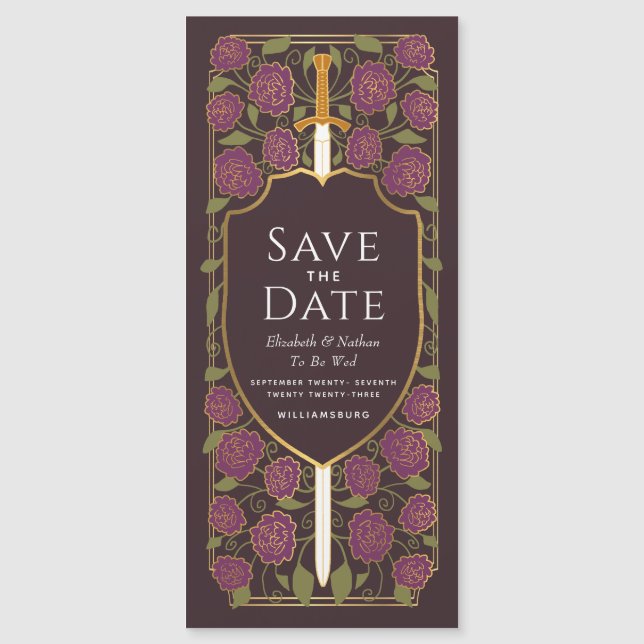 Invitación Magnética Sword & Shield Fantasy medieval Save the Date (Anverso)