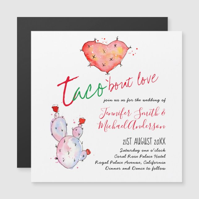 Invitación Magnética Taco Bout Love Modern Fun Fiesta Wedding Invita (Anverso/Reverso)