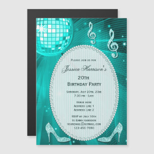 Invitación Magnética Tacones altos con brillo de cumpleaños 20 y bola d