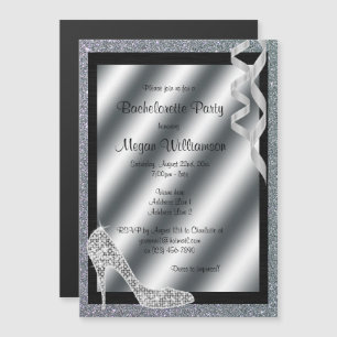 Invitación Magnética Tacones altos plateados brillantes y serpentinas d