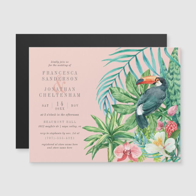 Invitación Magnética Táctil tropical, flores y hojas| Boda (Anverso/Reverso)