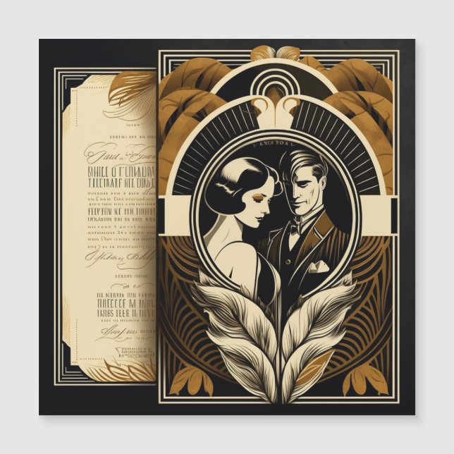 Invitación Magnética tema de boda Art Deco (Anverso)