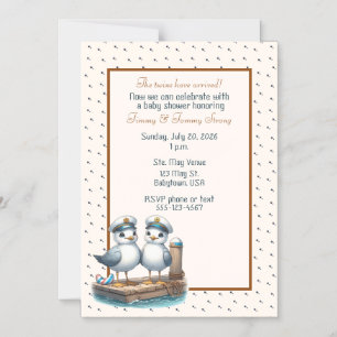 Invitación Magnética Tema Náutico de Gaviota para Fiesta de Bebé de Niñ