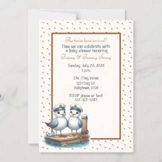Invitación Magnética Tema Náutico de Gaviota para Fiesta de Bebé de Niñ