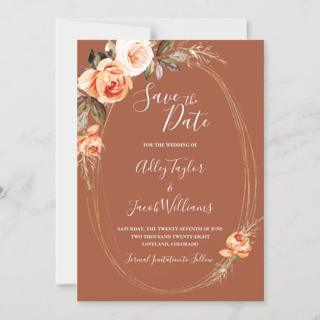 Invitación Magnética Terracotta Boho Fall Boda de fotografía floral Sal (Anverso)