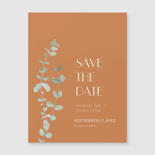 Invitación Magnética Terracotta Eucalyptus Deco Wedding Save the Date (Anverso)