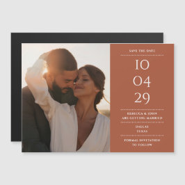 Invitación Magnética Terracotta Modern Boda Photo Save the Date