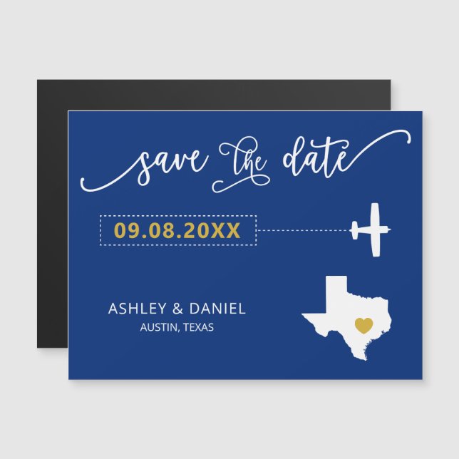 Invitación Magnética Texas Wedding Save the Date Card, Map (Anverso/Reverso)