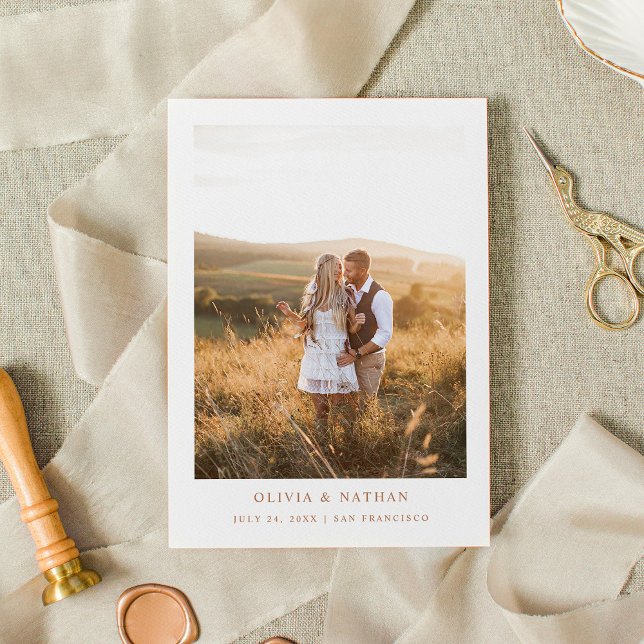 Invitación Magnética Texto simple y elegante y foto | Boho Guardar la f (Subido por el creador)