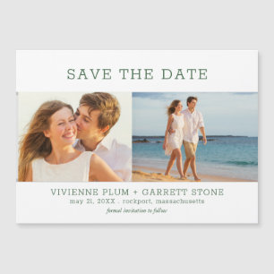 Invitación Magnética Texto verde 2 Boda fotográfica Guardar la fecha