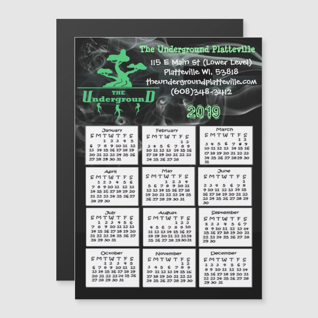 Invitación Magnética Tienda de fumadores Mini Calendario magnético 2019 (Anverso/Reverso)