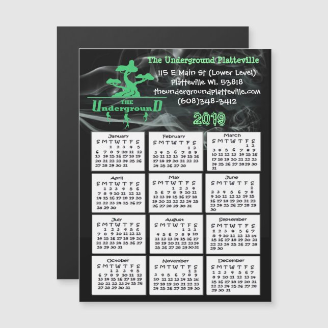 Invitación Magnética Tienda de fumadores Mini Calendario magnético 2019 (Anverso/Reverso)