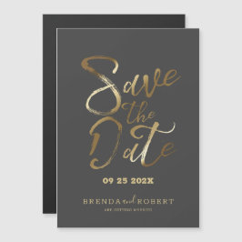 Invitación Magnética Tipografía moderna de oro en gris oscuro Salven la