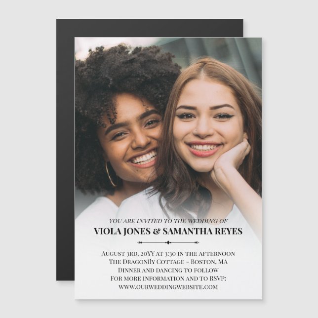 Invitación Magnética Tipografía simple Boda fotográfico grande (Anverso/Reverso)