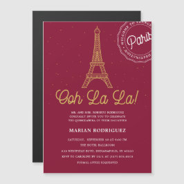 Invitación Magnética Torre Eiffel de Borgoña y Oro Quinceañera
