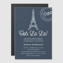 Invitación Magnética Torre Eiffel de Oro y Marina París Quinceañera
