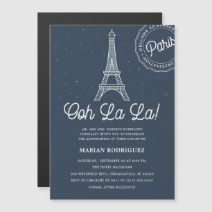 Invitación Magnética Torre Eiffel de Oro y Marina París Quinceañera