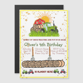 Invitación Magnética Tractor verde | Fiesta de cumpleaños temática de l