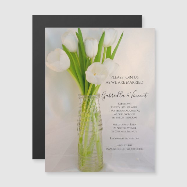 Invitación Magnética Tulipanes blancos en Boda de botellas de leche (Anverso/Reverso)