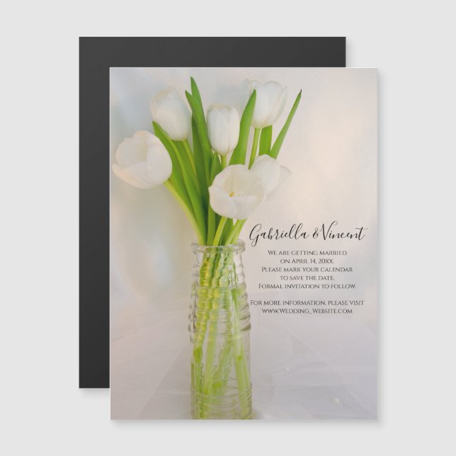 Invitación Magnética Tulipanes blancos en la boda de botellas Guardar l (Anverso/Reverso)
