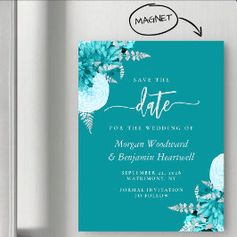 Invitación Magnética Turquesa Floral Plateado Boda Ahorre la Fecha