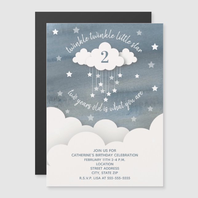 Invitación Magnética Twinkle Twinkle Little Star Watercolor Cumpleaños (Anverso/Reverso)