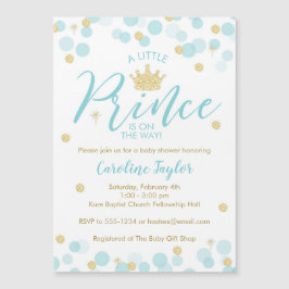 Invitación Magnética Un pequeño príncipe Baby Shower Blue Gold Purpurin