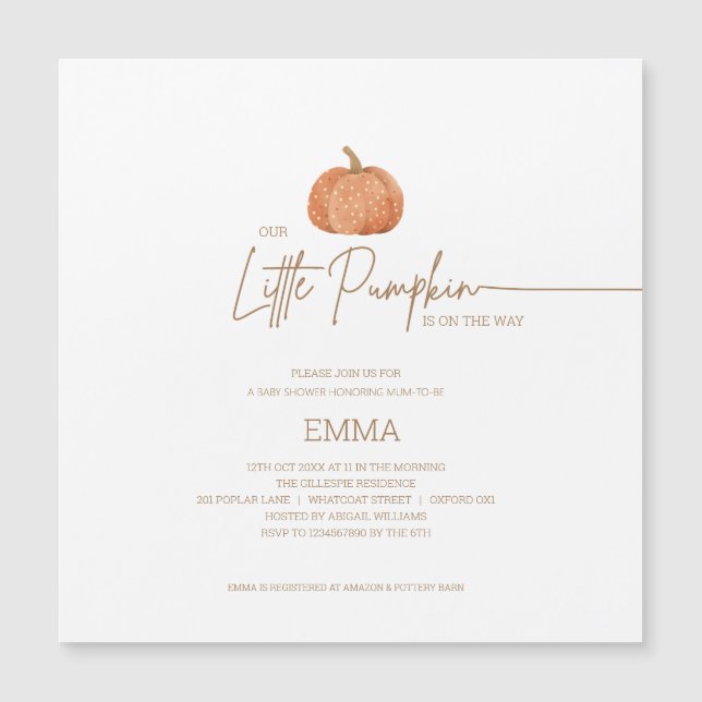 Invitación Magnética Un poco de calabaza caen en Baby Shower neutral de (Anverso)