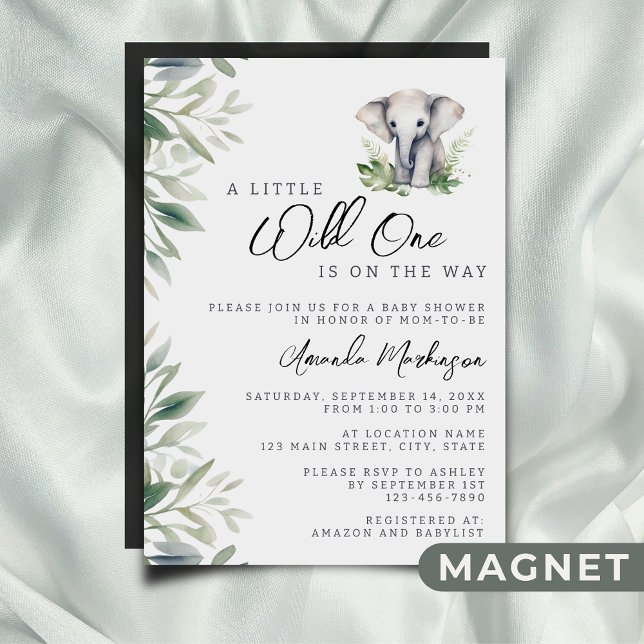Invitación Magnética Un poco salvaje un Elefante Safari Baby Shower (Subido por el creador)