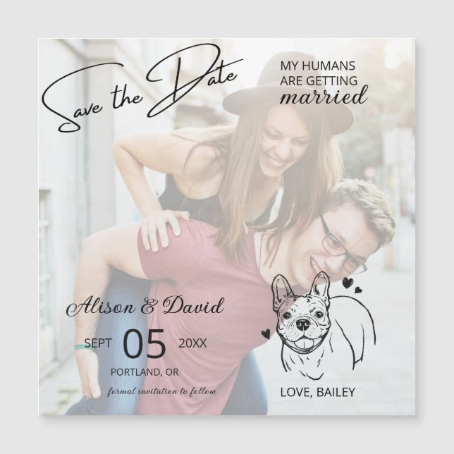 Invitación Magnética Una pareja de fotos Boda de Bulldog francés Salven (Anverso)