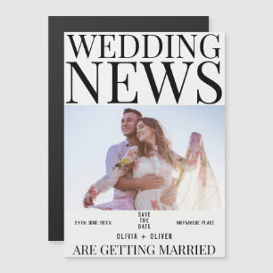 Invitación Magnética Unique fun photo newspaper wedding save the date
