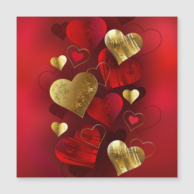 Invitación Magnética Valentinas doradas y rojas (Anverso)