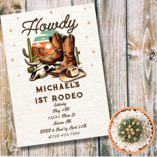 Invitación Magnética Vaquero Western Rodeo Cumpleaños Niños