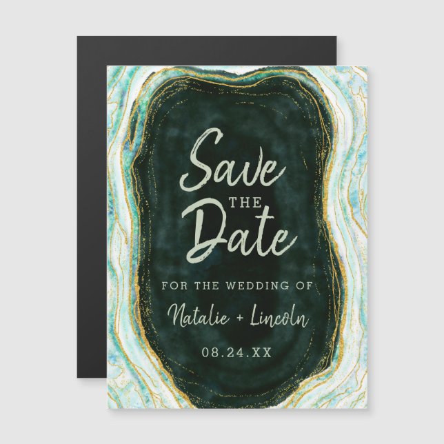 Invitación Magnética Verde azulada boda verde y de oro agata salva la f (Anverso/Reverso)