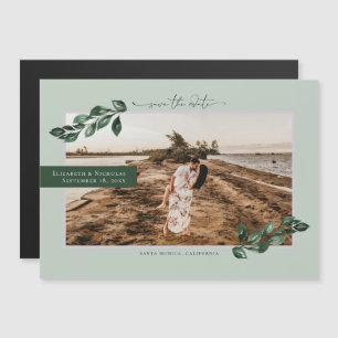Invitación Magnética Verde Botánico   Foto de Boda Save the Date