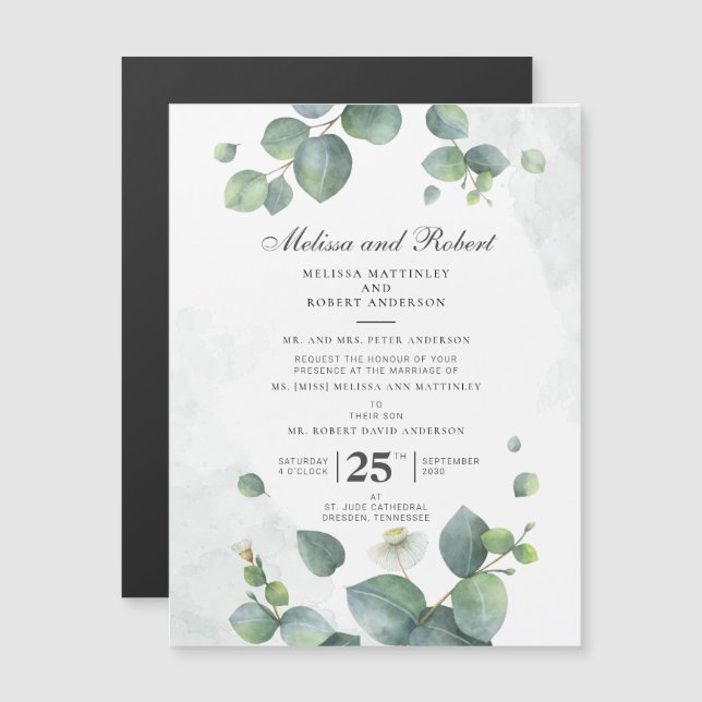 Invitación Magnética Verdor Boda de eucalipto botánico (Anverso/Reverso)