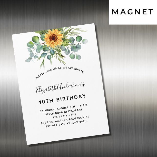 Invitación Magnética Verdor de eucalipto de girasol de cumpleaños (Subido por el creador)