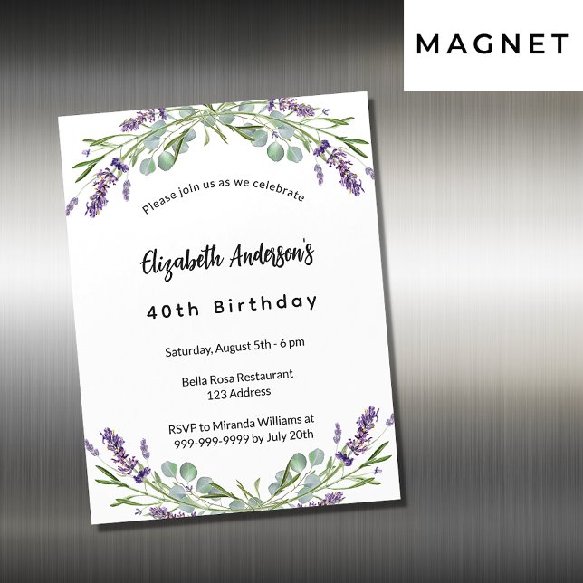 Invitación Magnética Vergüenza de cumpleaños florals eucalipto vegetaci (Subido por el creador)