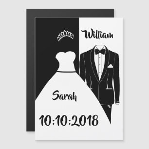 Invitación Magnética Vestido de novia esmoquin negro y blanco