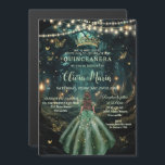 Invitación Magnética Vestido de Quinceañera Verde Esmeralda Bosque Enca<br><div class="desc">Personaliza esta encantadora invitación magnética de cumpleaños Quinceañera / Sweet 16 de manera fácil y rápida. Simplemente haz clic en el botón Editar con Herramientas de Diseño para editar aún más el texto, cambiar los estilos de fuente y los colores de fuente. Cuenta con una niña vestida con un vestido...</div>