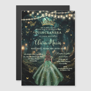 Invitación Magnética Vestido de Quinceañera Verde Esmeralda Bosque Enca