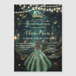 Invitación Magnética Vestido Verde Esmeralda de Bosque Encantado Quince
