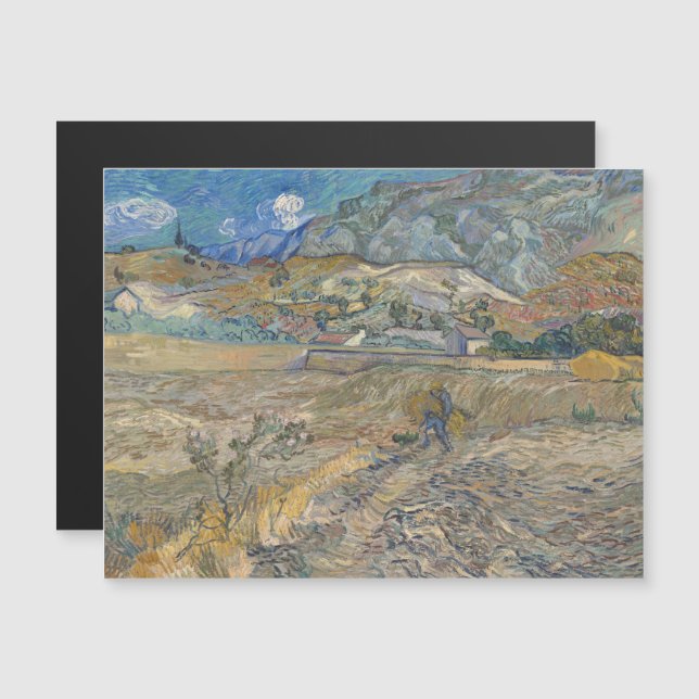 Invitación Magnética Vincent Van Gogh, campo cerrado con campesino (Anverso/Reverso)