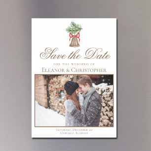 Invitación Magnética Vintage Christmas Bell Couple Photo Save the Date