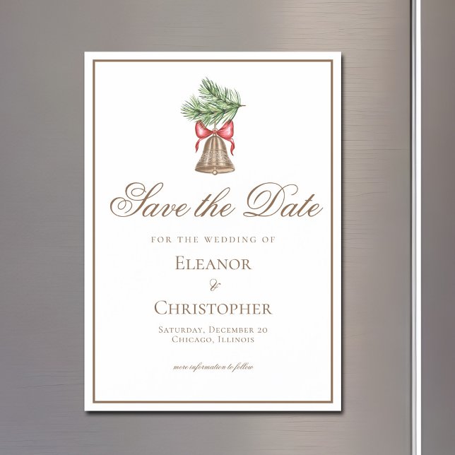 Invitación Magnética Vintage Christmas Bell Save the Date (Subido por el creador)