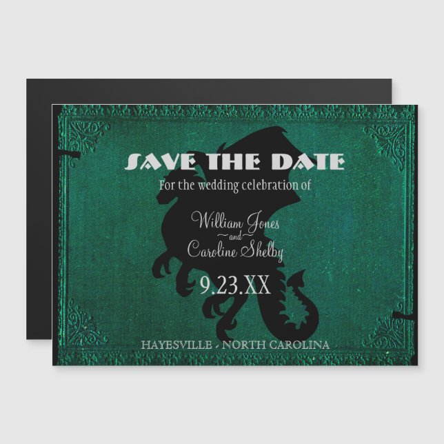 Invitación Magnética Vintage de espadas de dragón medieval salva la fec (Anverso/Reverso)