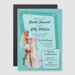 Invitación Magnética Vintage Retro Verde azulado Pin Up Bridal Shower