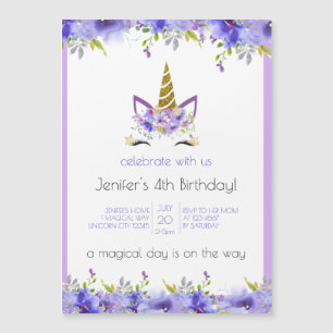 Invitación Magnética Violeta fresca Decoración de la fiesta de cumple